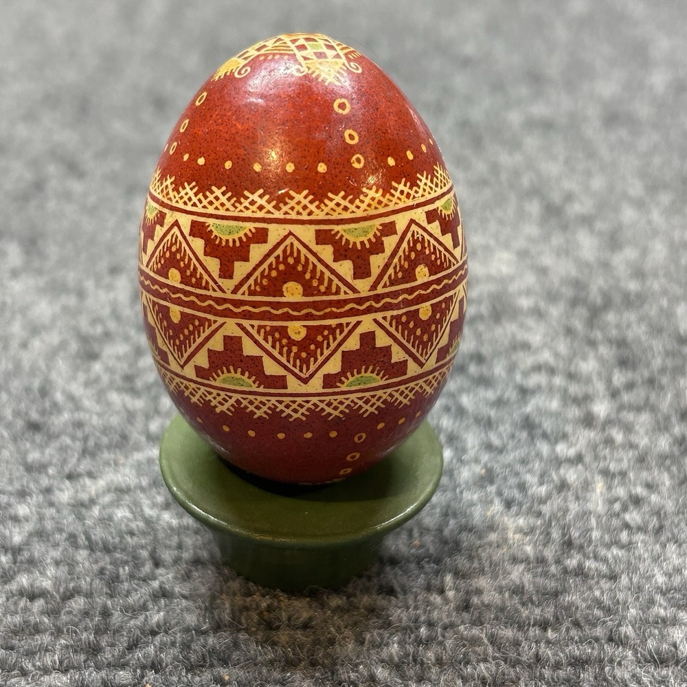 Ukrainian Pysanka Real Chicken Egg Hand Painted Easter Gift with Wooden Stand